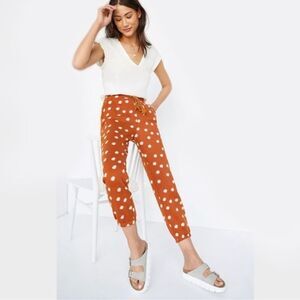 Anthropologie Daily Practice Burnt Orange Polka Dot Tasseled Joggers Size MP
